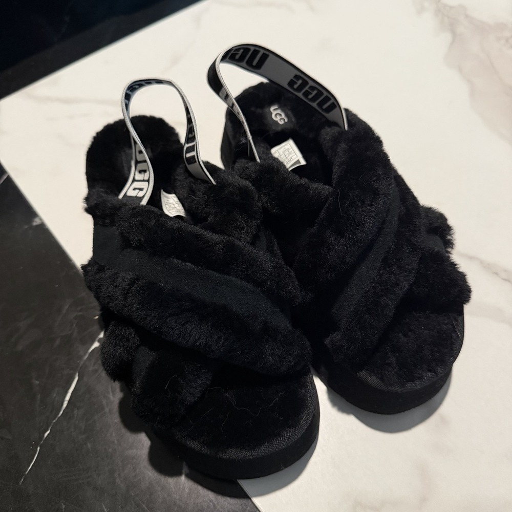 UGG Disco Cross Platform Women's Slides US 8 EUR 39 Slingback Slippers Black NEW